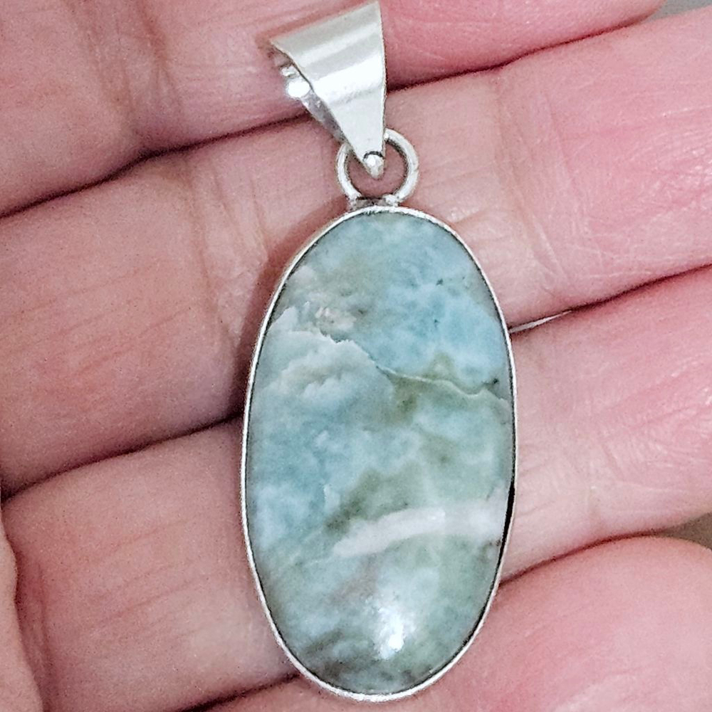 Handcrafted Blue Sterling Silver Larimar Stone Pendant